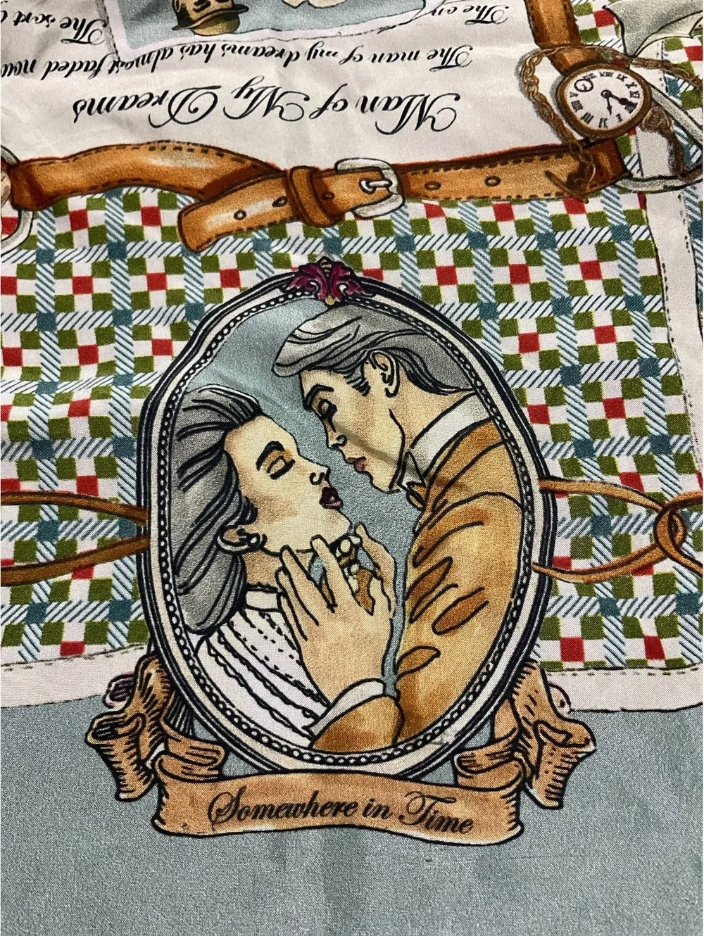 Jane Seymour Designs Silk Scarf/ Vintage Inspired Portraits /Leather Belt Motif